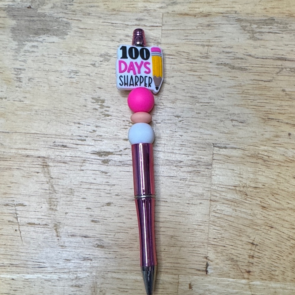 Pink and White Beaded Pen